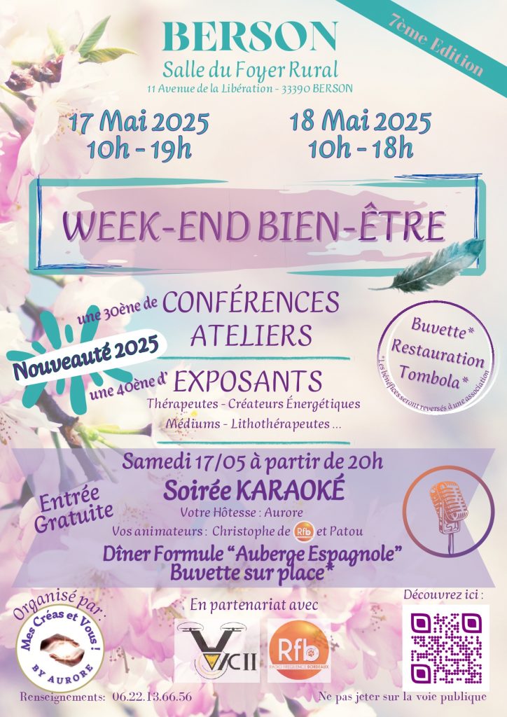 Week-end Bien-Être à Berson – Ateliers & Conférences (17-18 mai 2025)